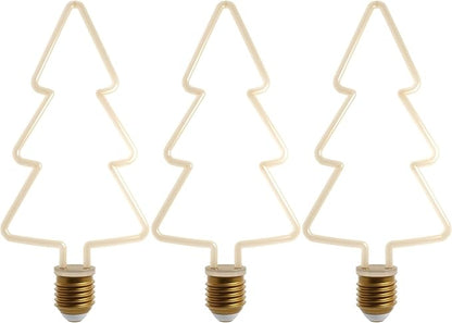 Decorative LED Filament Bulbs E27 – Heart, Star, Spiral, Christmas Tree & More - Christmas Tree, Pack of 3, 8W