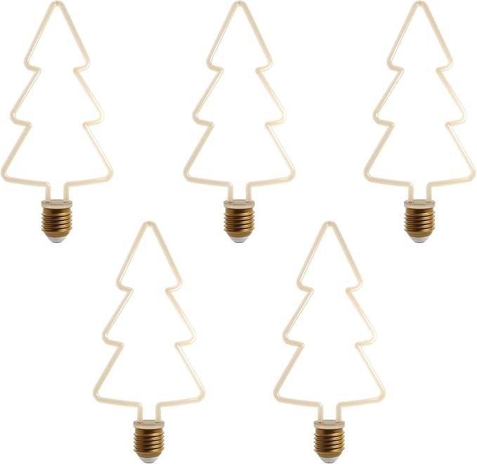 Decorative LED Filament Bulbs E27 – Heart, Star, Spiral, Christmas Tree & More - Christmas Tree, Pack of 5, 8W