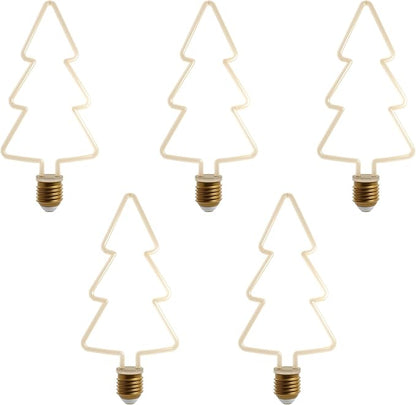 Decorative LED Filament Bulbs E27 – Heart, Star, Spiral, Christmas Tree & More - Christmas Tree, Pack of 5, 8W