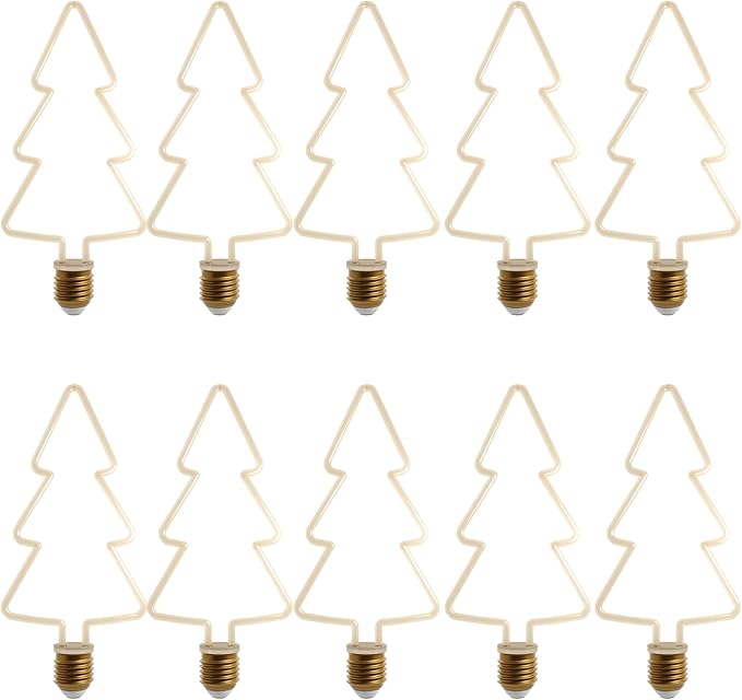 Decorative LED Filament Bulbs E27 – Heart, Star, Spiral, Christmas Tree & More - Christmas Tree, Pack of 10, 8W