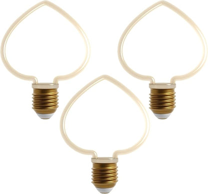 Decorative LED Filament Bulbs E27 – Heart, Star, Spiral, Christmas Tree & More - Heart, Pack of 3, 4W