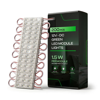12V LED Sign Modules, Pack of 200 – Cool White, Green, Yellow & RGB - Green