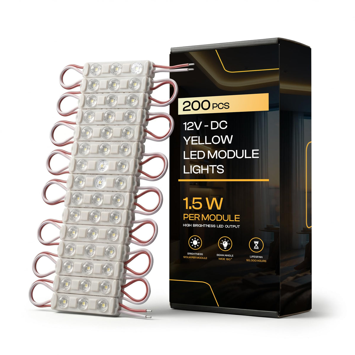12V LED Sign Modules, Pack of 200 – Cool White, Green, Yellow & RGB - Yellow