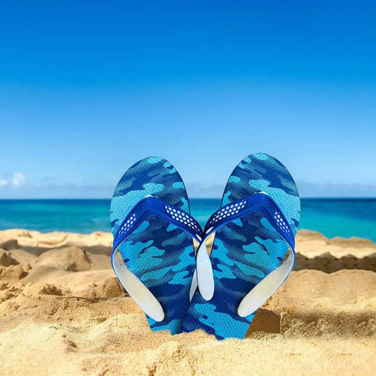 Camo Rubber Flip Flops, 2 Pairs – Royal Blue, Grey or Coffee Camo, EU 40 to 45