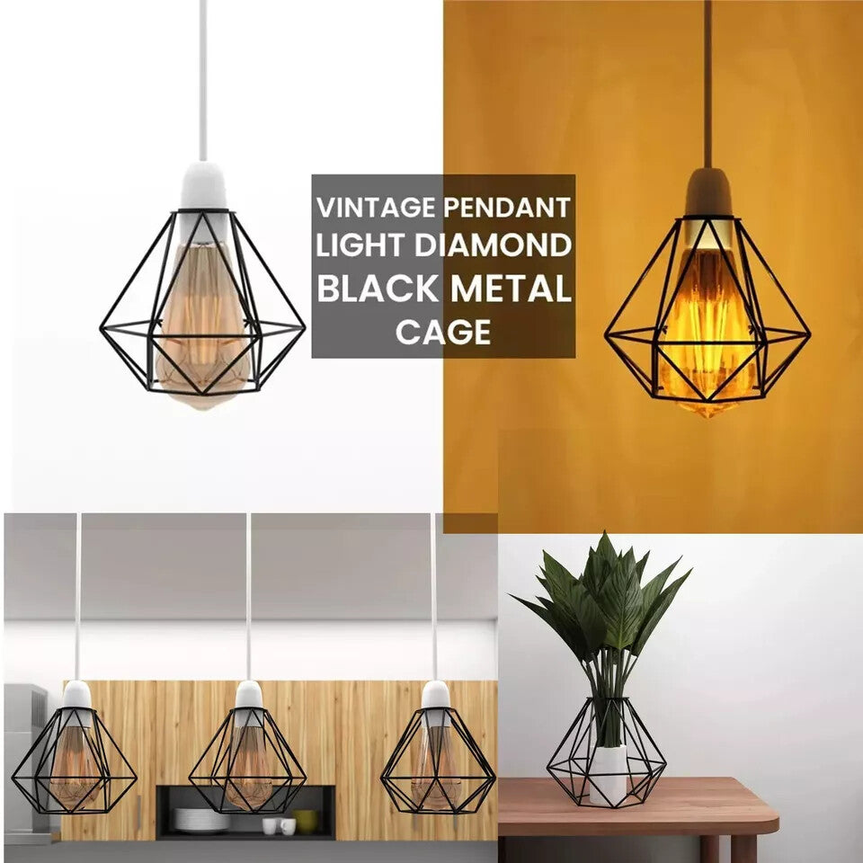 Geometric Diamond Cage Lamp Shade – Black, Easy Fit - photo 12