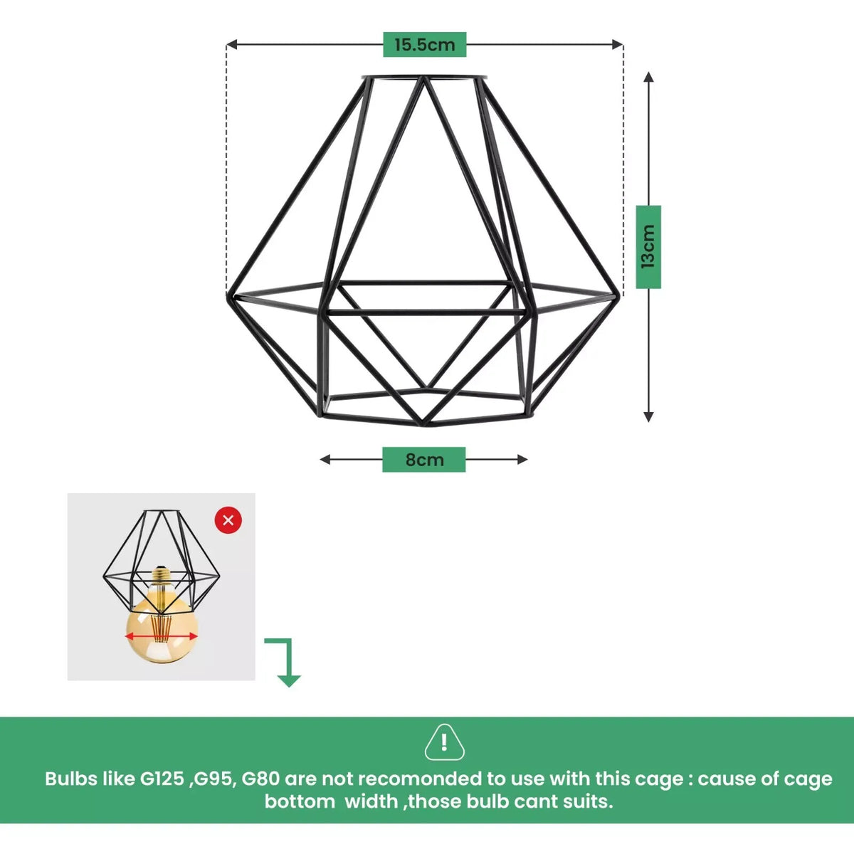 Geometric Diamond Cage Lamp Shade – Black, Easy Fit - photo 2