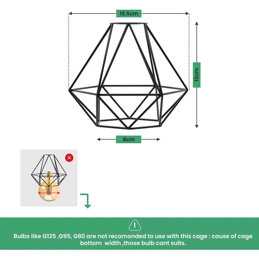 Geometric Diamond Cage Lamp Shade – Black, Easy Fit - photo 2