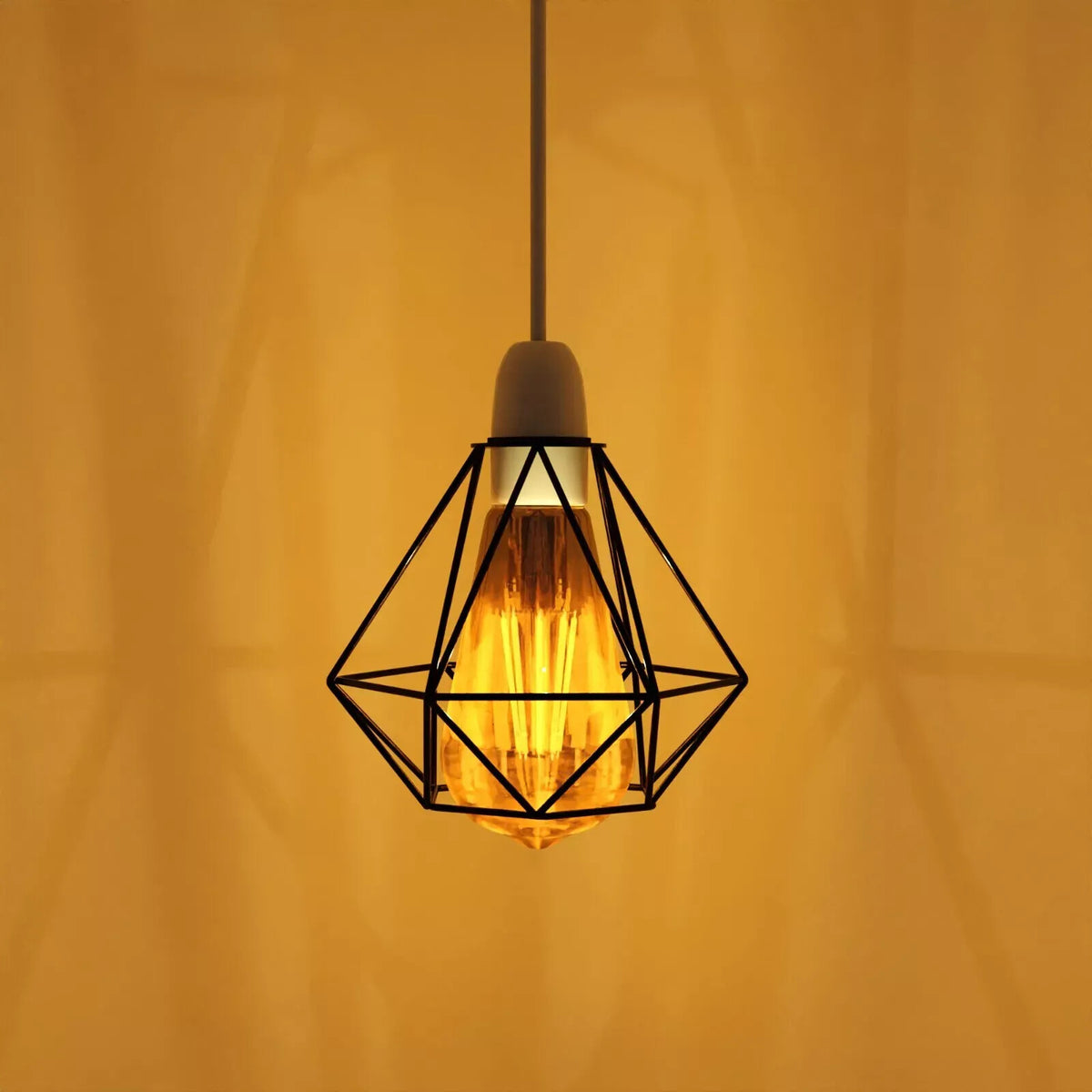 Geometric Diamond Cage Lamp Shade – Black, Easy Fit - photo 3