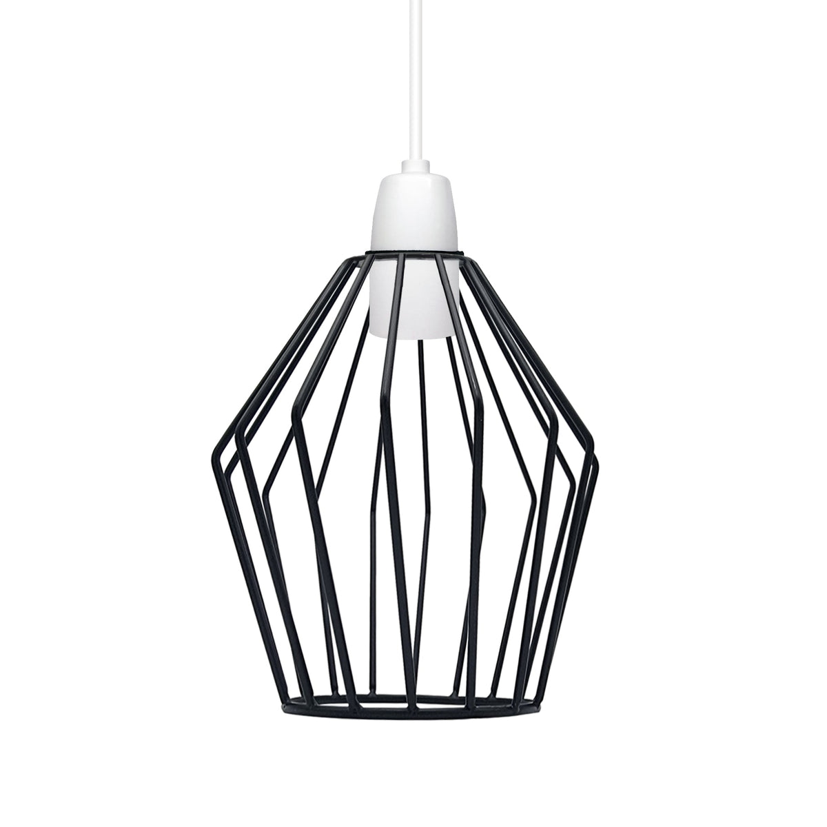 Faceted Wire Cage Lamp Shade 19 cm – Black, Chrome or Rose Gold - Black, with Reducer Ring, Single