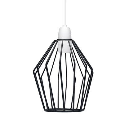 Faceted Wire Cage Lamp Shade 19 cm – Black, Chrome or Rose Gold - Black, with Reducer Ring, Single