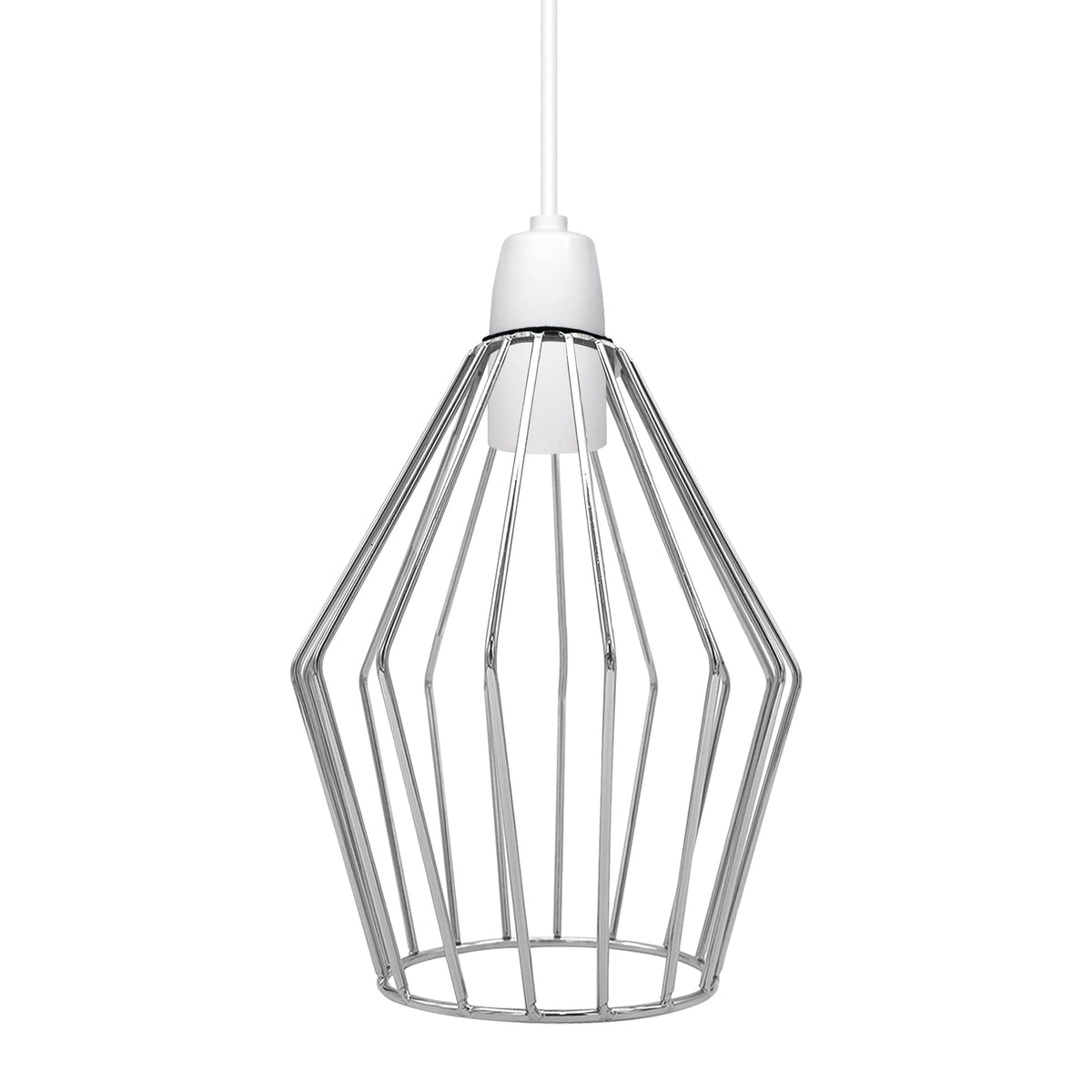 Faceted Wire Cage Lamp Shade 19 cm – Black, Chrome or Rose Gold - Chrome, with Reducer Ring, Single