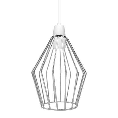 Faceted Wire Cage Lamp Shade 19 cm – Black, Chrome or Rose Gold - Chrome, with Reducer Ring, Single