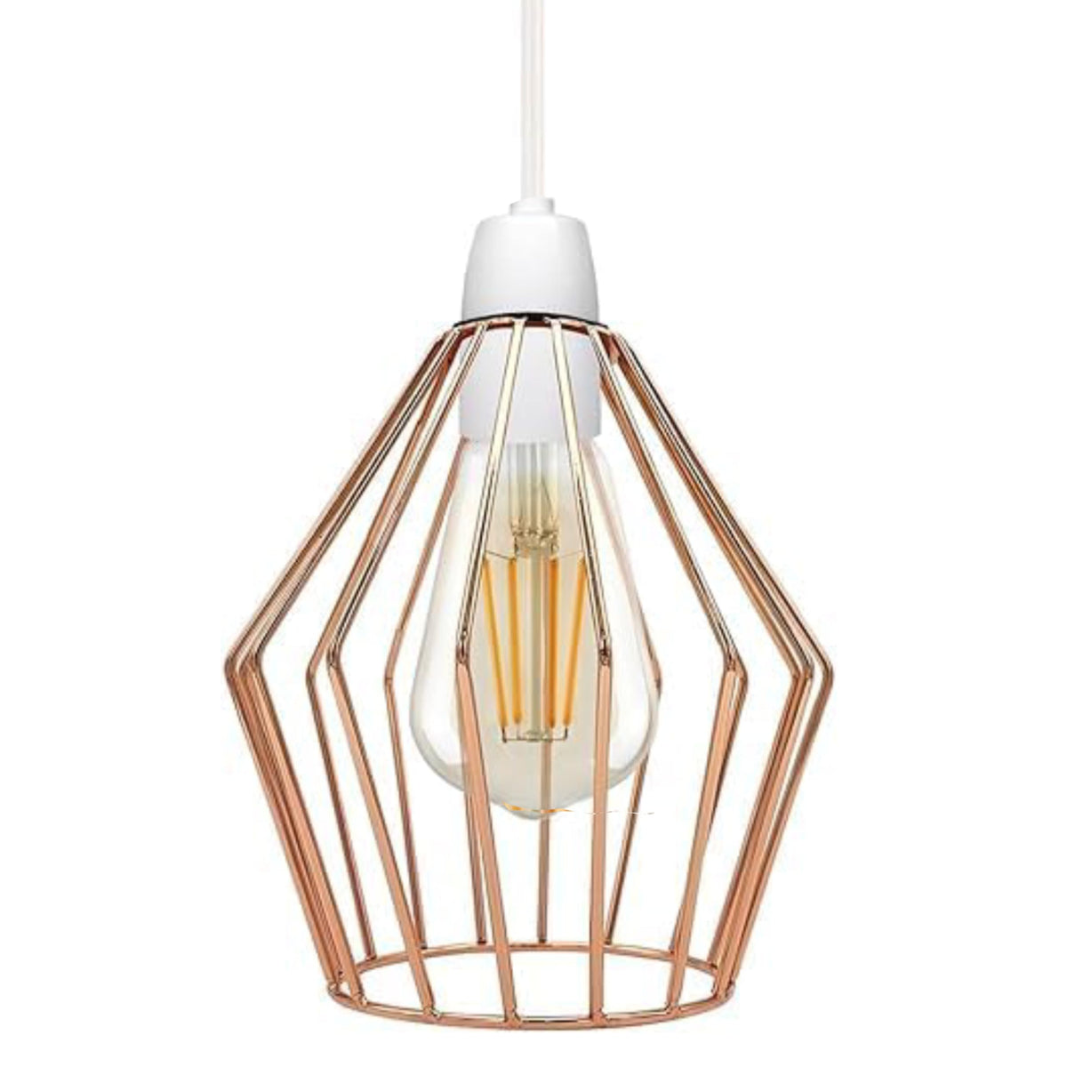 Faceted Wire Cage Lamp Shade 19 cm – Black, Chrome or Rose Gold - Rose Gold, with Reducer Ring, Single