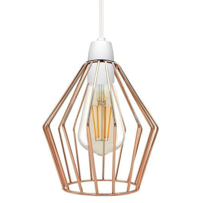 Faceted Wire Cage Lamp Shade 19 cm – Black, Chrome or Rose Gold - Rose Gold, with Reducer Ring, Single