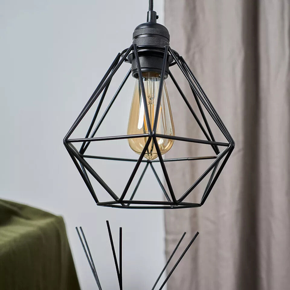 Geometric Diamond Cage Lamp Shade – Black, Easy Fit - Pack of 2, with Reducer Ring, Black