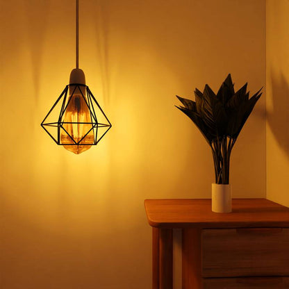 Geometric Diamond Cage Lamp Shade – Black, Easy Fit - Single, with Reducer Ring, Black