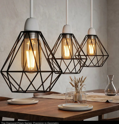 Diamond Wire Cage Lamp Shade – 8 Colours, Easy Fit - Black, with Reducer Ring, Pack of 3