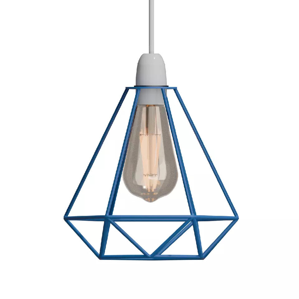 Diamond Wire Cage Lamp Shade – 8 Colours, Easy Fit - Blue, Standard, Single
