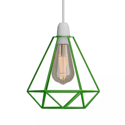 Diamond Wire Cage Lamp Shade – 8 Colours, Easy Fit - Green, with Reducer Ring, Single