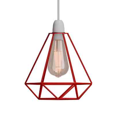 Diamond Wire Cage Lamp Shade – 8 Colours, Easy Fit - Red, Standard, Single