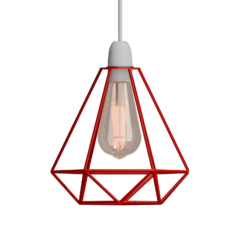 Diamond Wire Cage Lamp Shade – 8 Colours, Easy Fit - Red, with Reducer Ring, Single