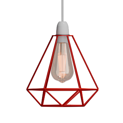Diamond Wire Cage Lamp Shade – 8 Colours, Easy Fit - Red, with Reducer Ring, Single