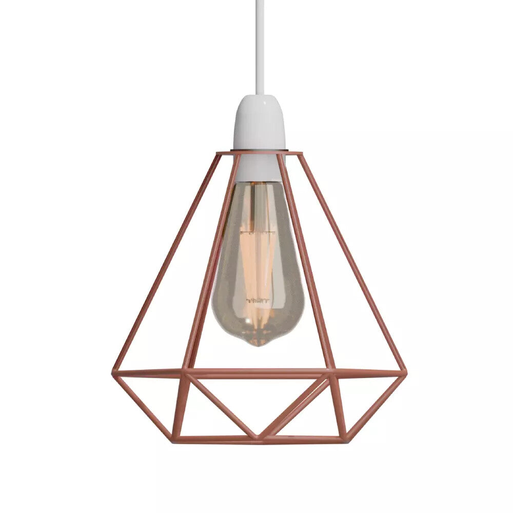 Diamond Wire Cage Lamp Shade – 8 Colours, Easy Fit - Rose Gold, Standard, Single