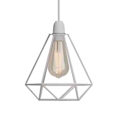 Diamond Wire Cage Lamp Shade – 8 Colours, Easy Fit - White, Standard, Single