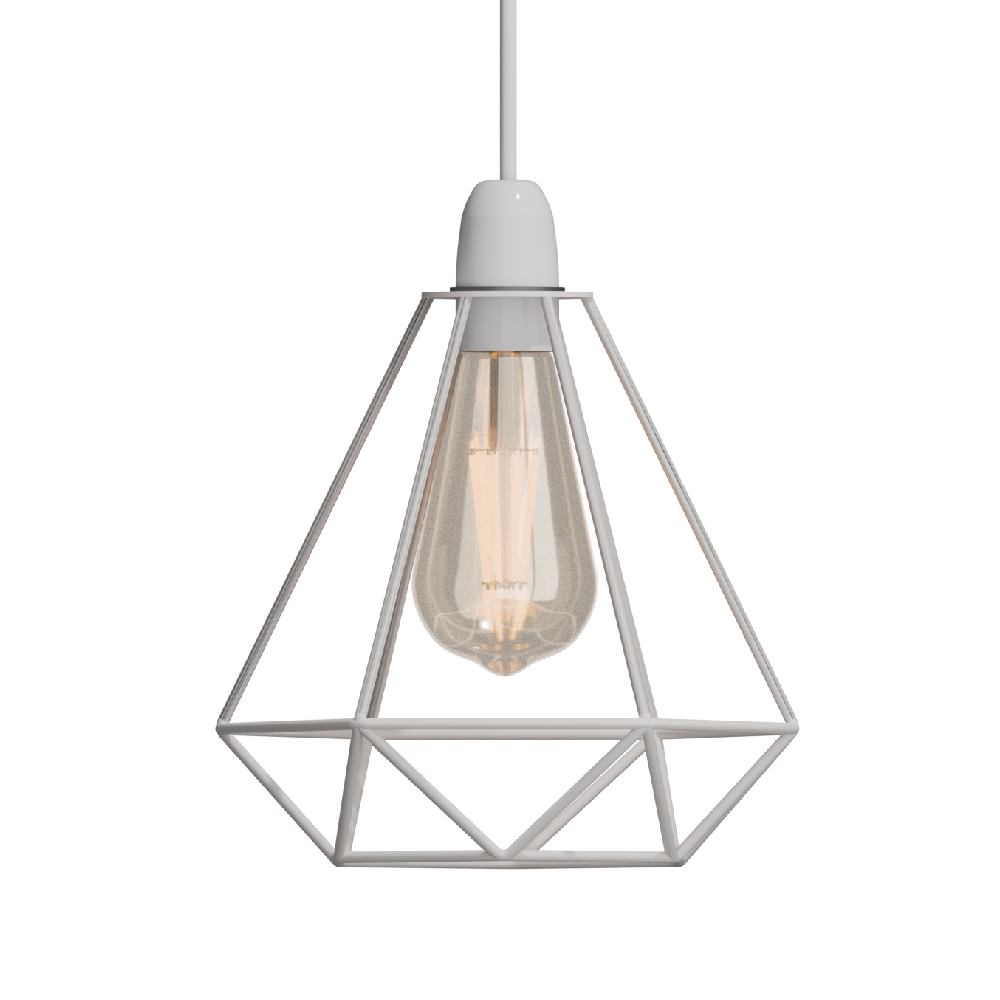 Diamond Wire Cage Lamp Shade – 8 Colours, Easy Fit - White, with Reducer Ring, Single
