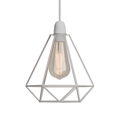 Diamond Wire Cage Lamp Shade – 8 Colours, Easy Fit - White, with Reducer Ring, Single
