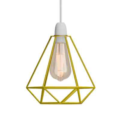 Diamond Wire Cage Lamp Shade – 8 Colours, Easy Fit - Yellow, Standard, Single