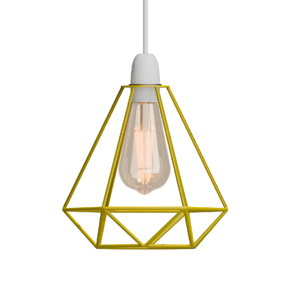 Diamond Wire Cage Lamp Shade – 8 Colours, Easy Fit - Yellow, with Reducer Ring, Single