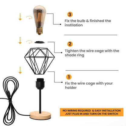 Diamond Cage Table Lamp with Wooden Base E27 - photo 3