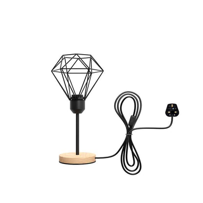 Diamond Cage Table Lamp with Wooden Base E27 - Without Bulb