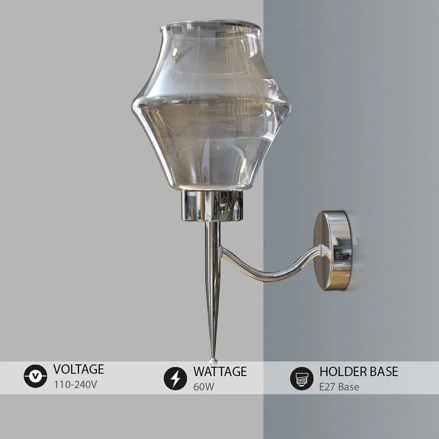Diamond Smoked Glass Wall Light – Chrome, E27 - photo 6