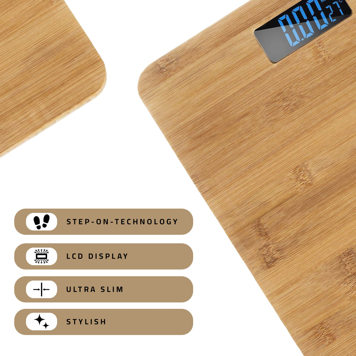 Bamboo Digital Bathroom Scale – 30 x 30 cm, 180 kg, LCD Display - photo 5