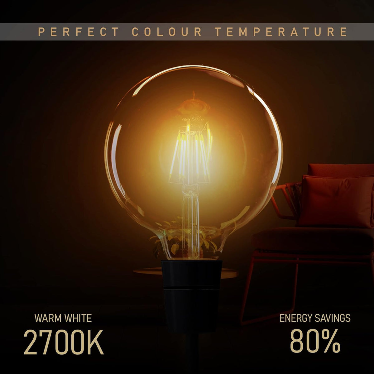 Dimmable G125 LED Filament Globe Bulb Amber – E27 & B22 - photo 3