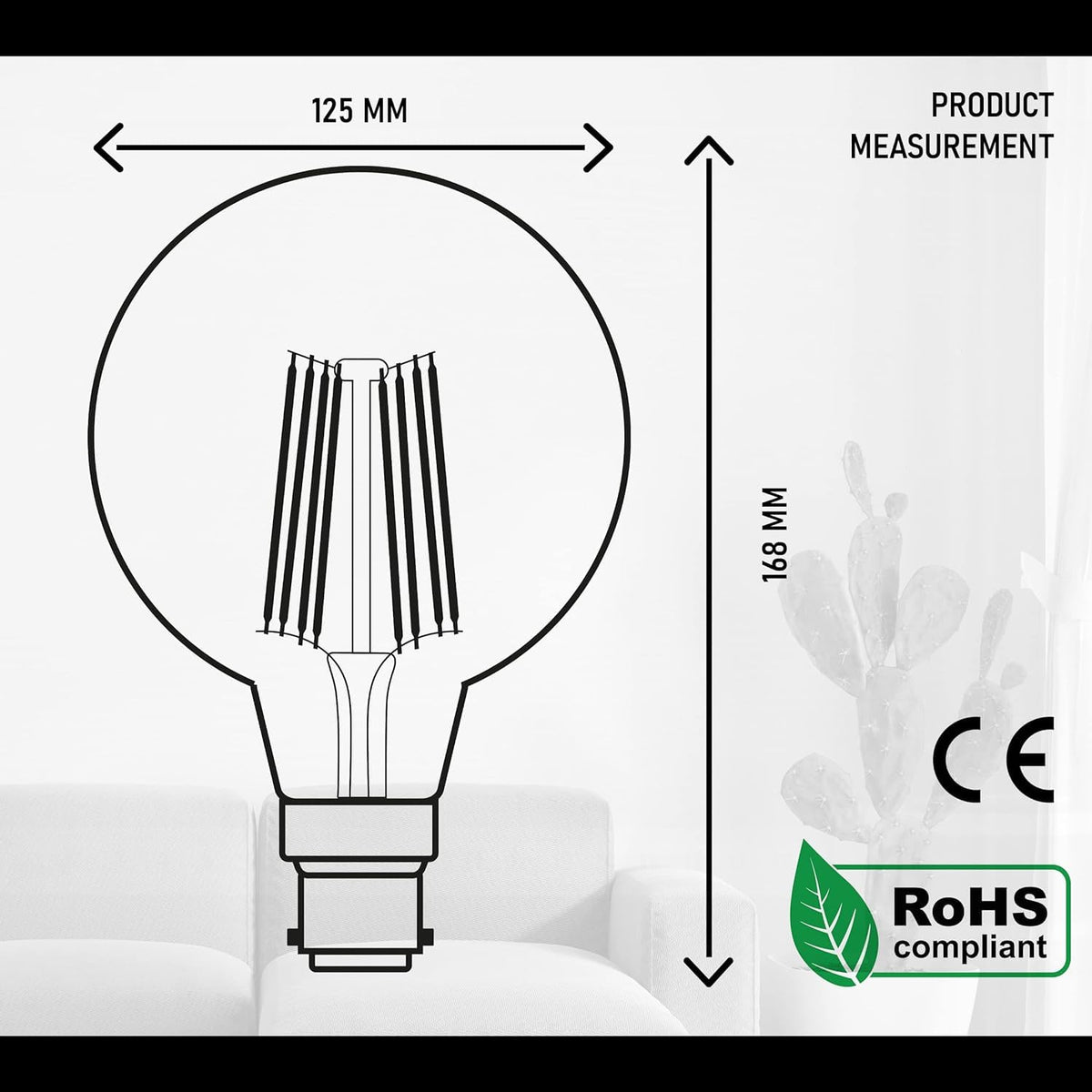 Dimmable G125 LED Filament Globe Bulb Amber – E27 & B22 - photo 5