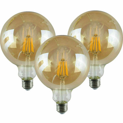 Dimmable G125 LED Filament Globe Bulb Amber – E27 & B22 - E27, 8W, Pack of 3