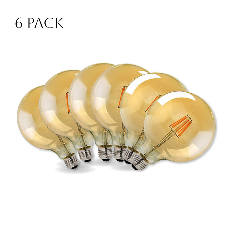 Dimmable G125 LED Filament Globe Bulb Amber – E27 & B22 - E27, 8W, Pack of 6