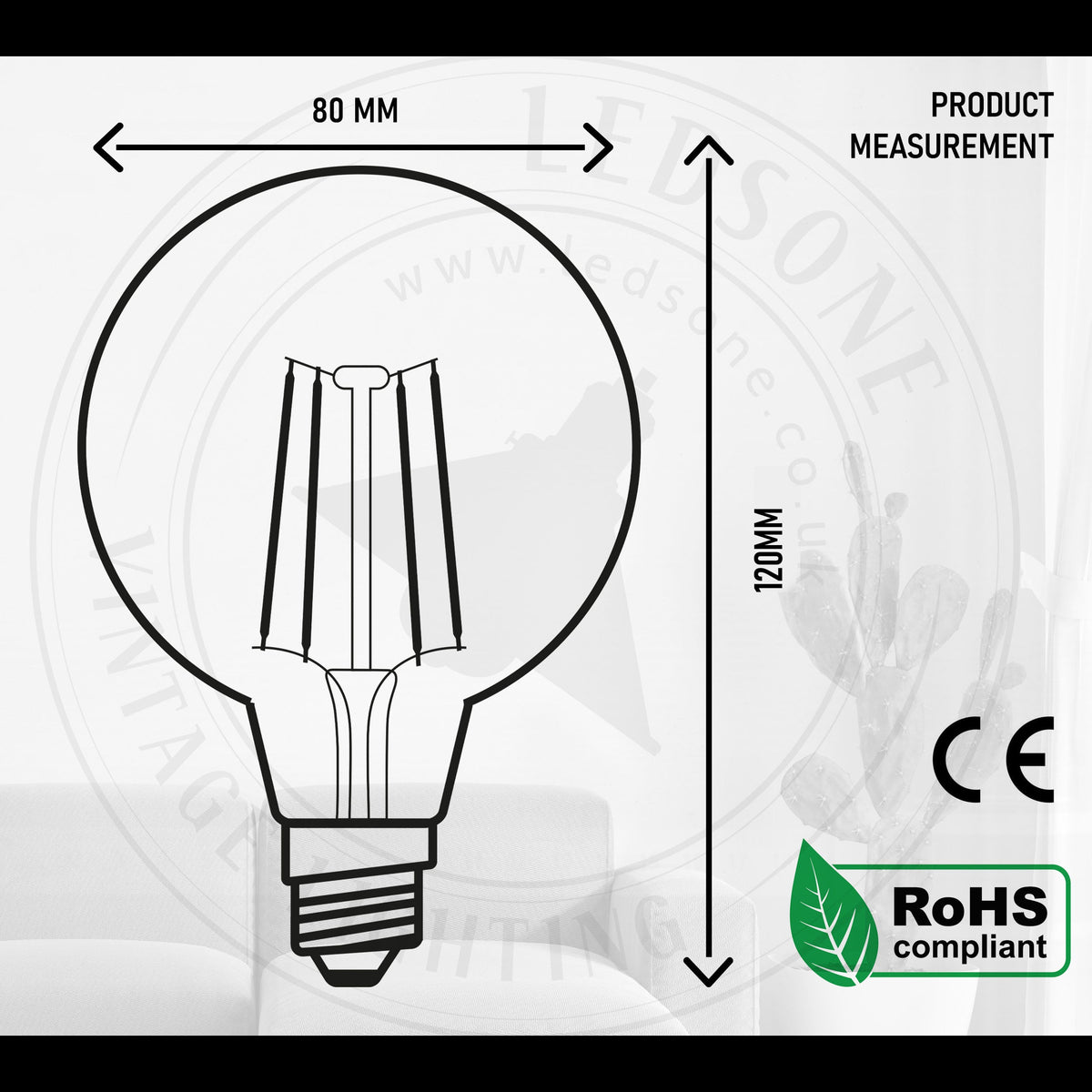 Dimmable G80 LED Filament Globe Bulb Amber – E27 & B22 - photo 2