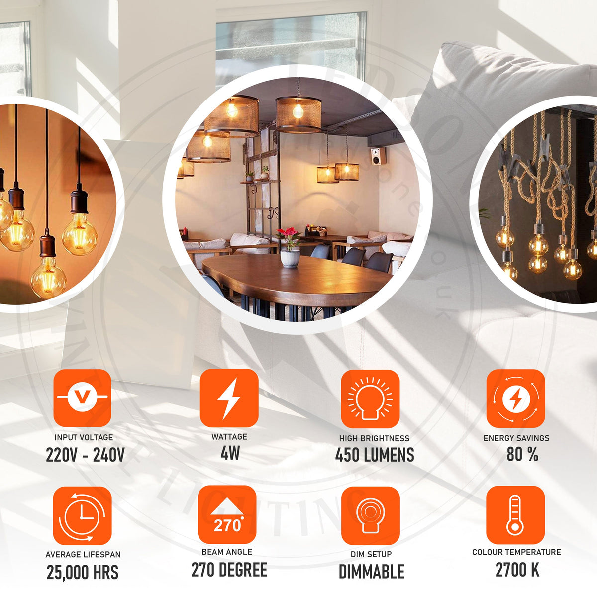 Dimmable G80 LED Filament Globe Bulb Amber – E27 & B22 - photo 5