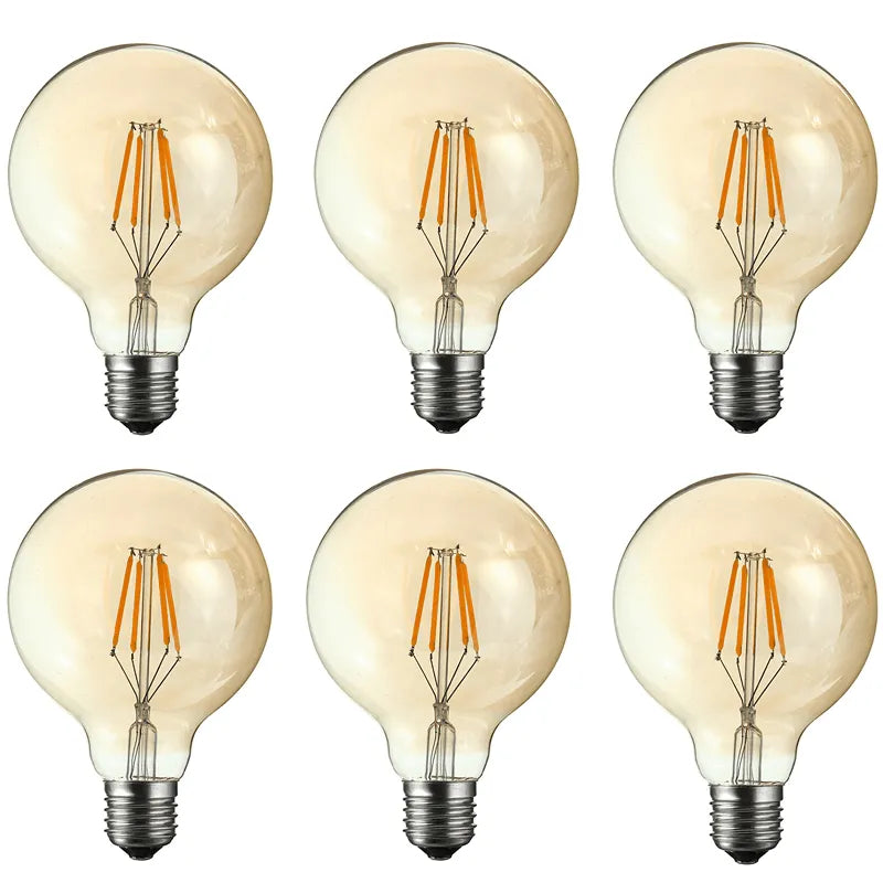 Dimmable G80 LED Filament Globe Bulb Amber – E27 & B22 - E27, Dimmable, Pack of 6