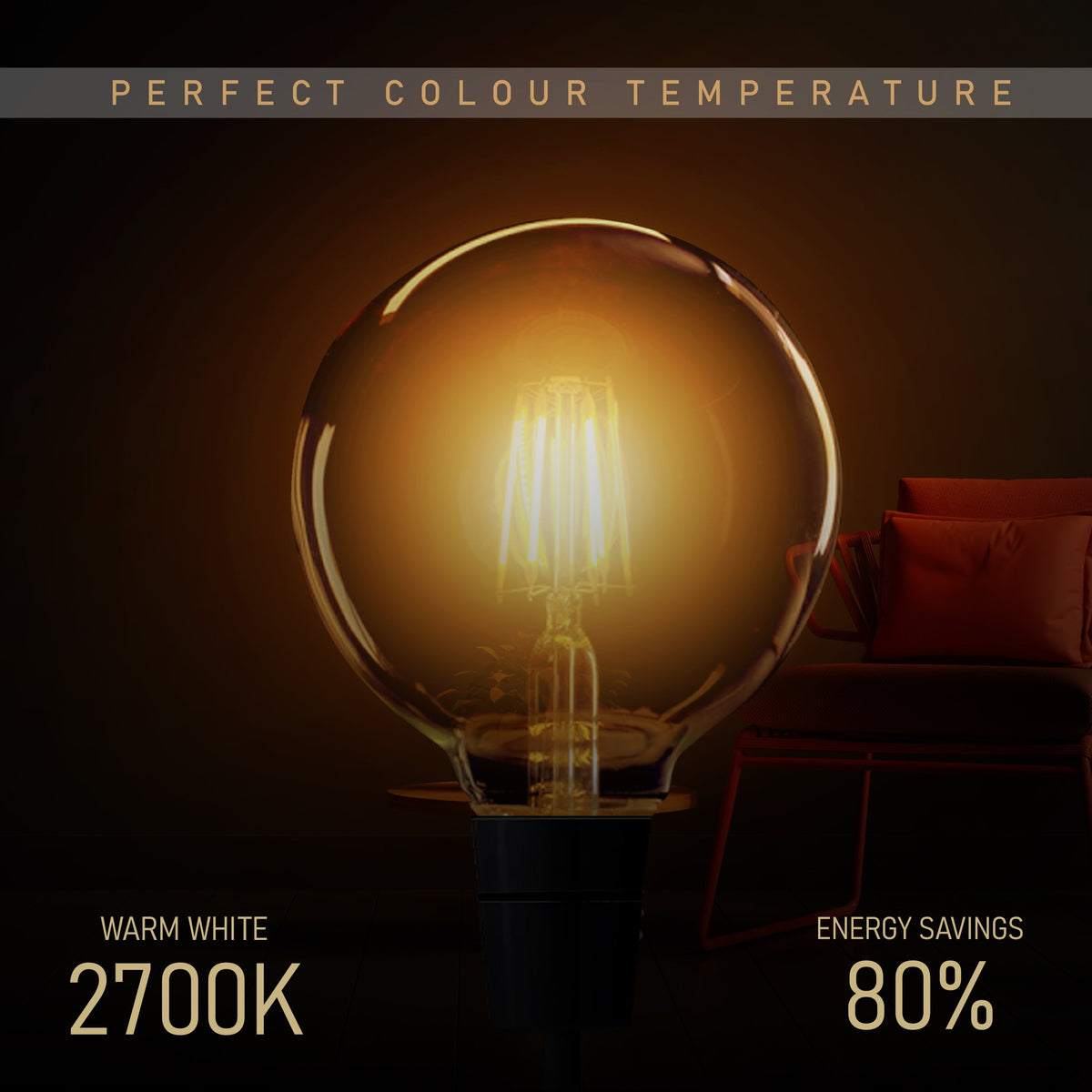 Dimmable G95 LED Filament Globe Bulb Amber – E27 & B22 - photo 3