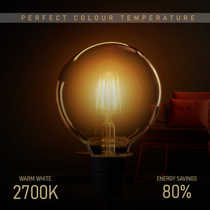 Dimmable G95 LED Filament Globe Bulb Amber – E27 & B22 - photo 3