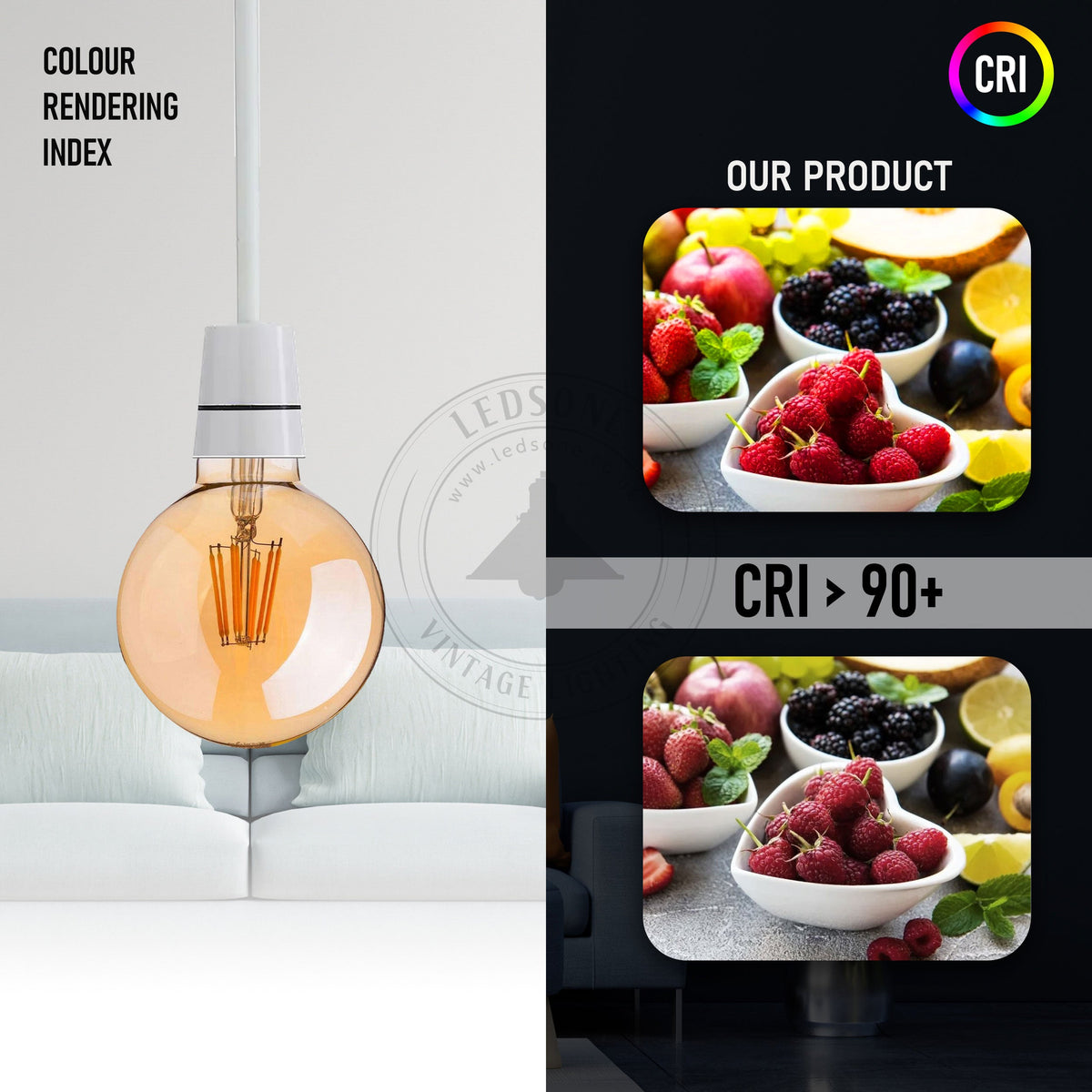 Dimmable G95 LED Filament Globe Bulb Amber – E27 & B22 - photo 4
