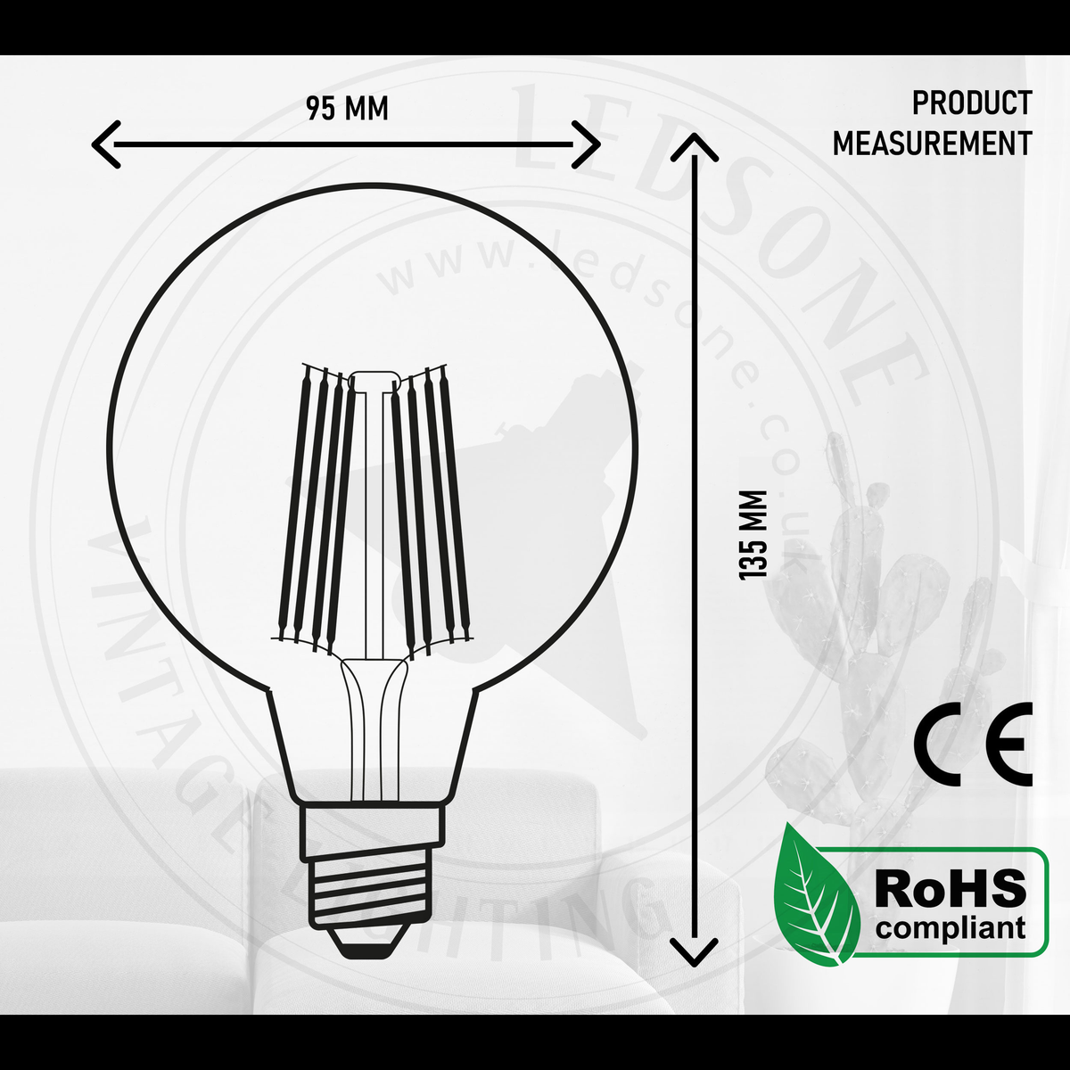 Dimmable G95 LED Filament Globe Bulb Amber – E27 & B22 - photo 5