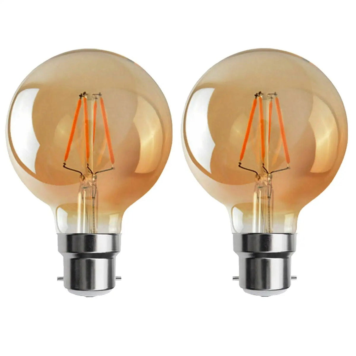 Dimmable G95 LED Filament Globe Bulb Amber – E27 & B22 - B22, 4W, Pack of 2