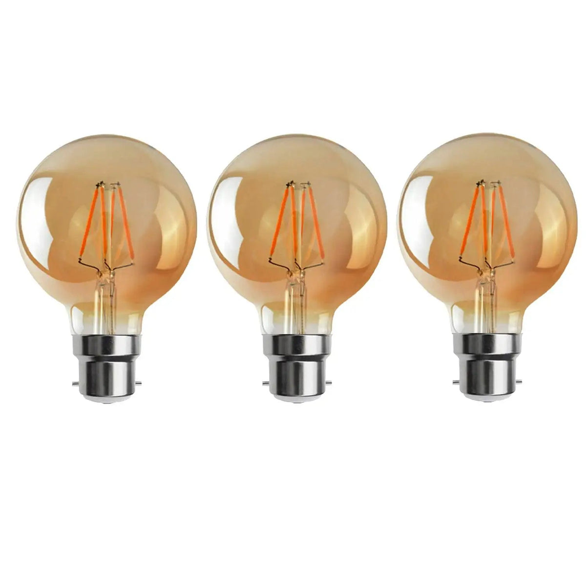 Dimmable G95 LED Filament Globe Bulb Amber – E27 & B22 - B22, 4W, Pack of 3