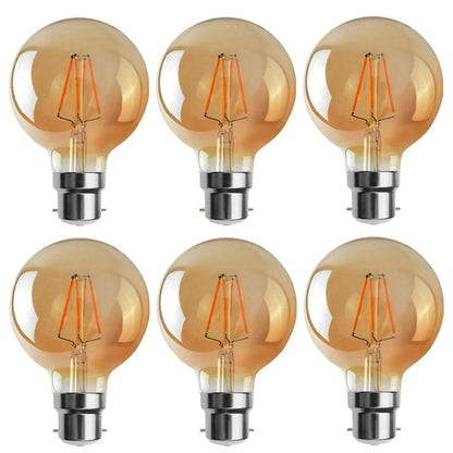 Dimmable G95 LED Filament Globe Bulb Amber – E27 & B22 - B22, 4W, Pack of 6